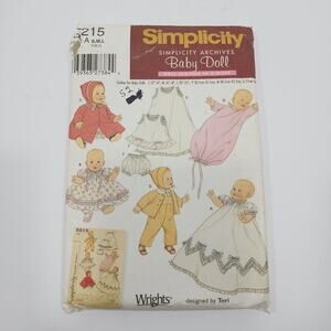 Simplicity Baby Doll 5215 Baby Doll Wardrobe Sm Med and LG Sewing Pattern Uncut